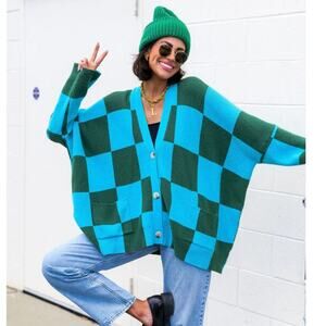 Dressed in Lala Love You Oversize Checkerboard Cardigan Size S/M